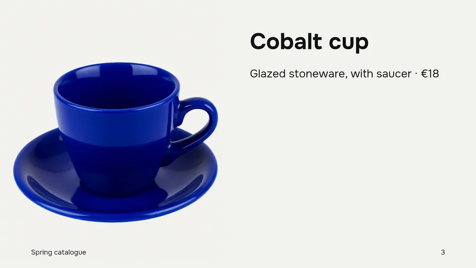 Slide: Cobalt cup, Glazed stoneware, with saucer, €18.