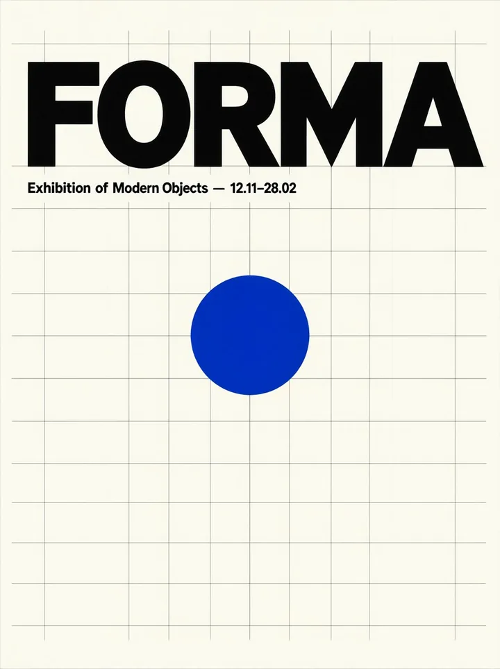 A Swiss-style typographic poster titled FORMA, with a cobalt blue circle.