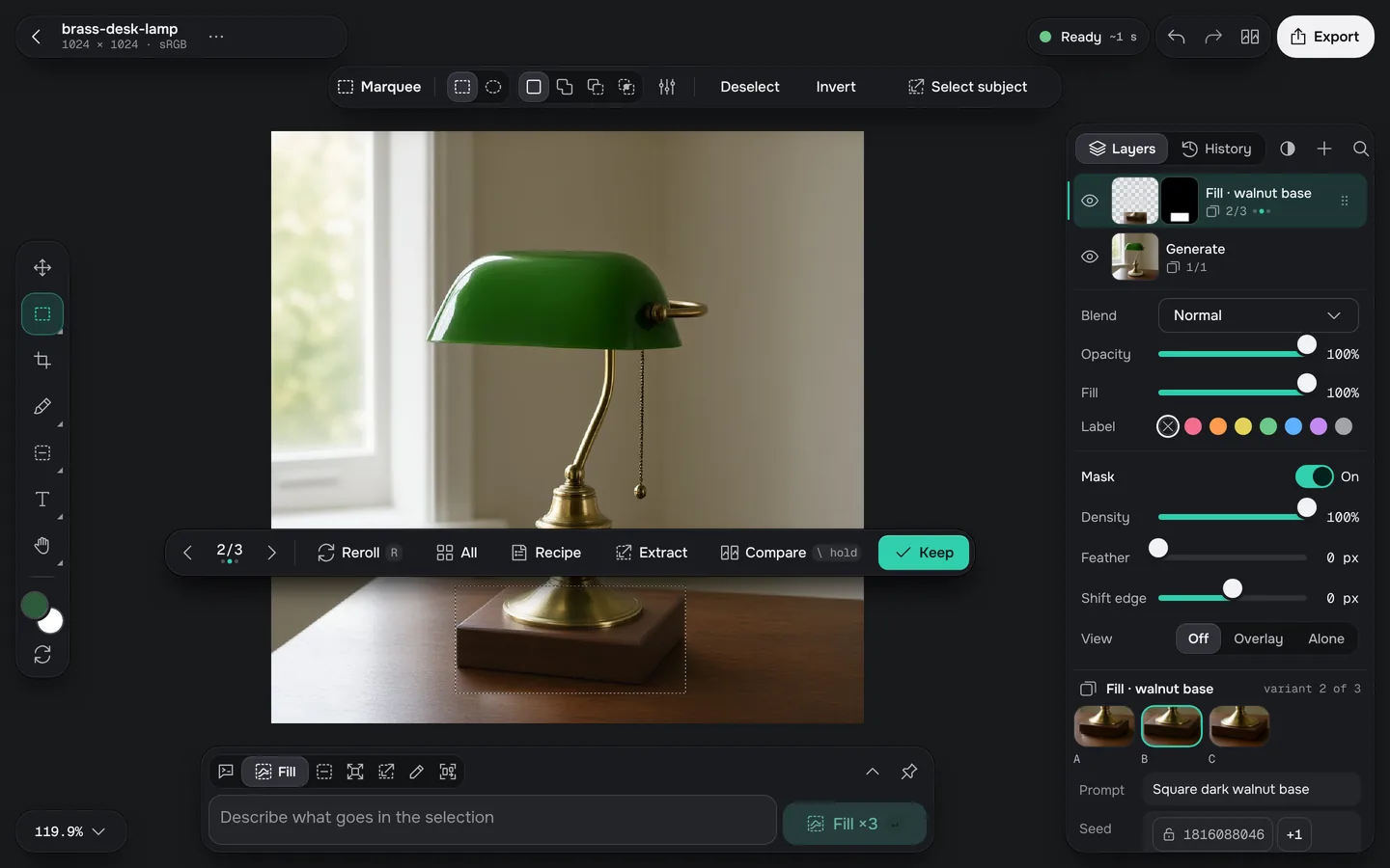 k-anvas on desktop: the Fill on the lamp's base.